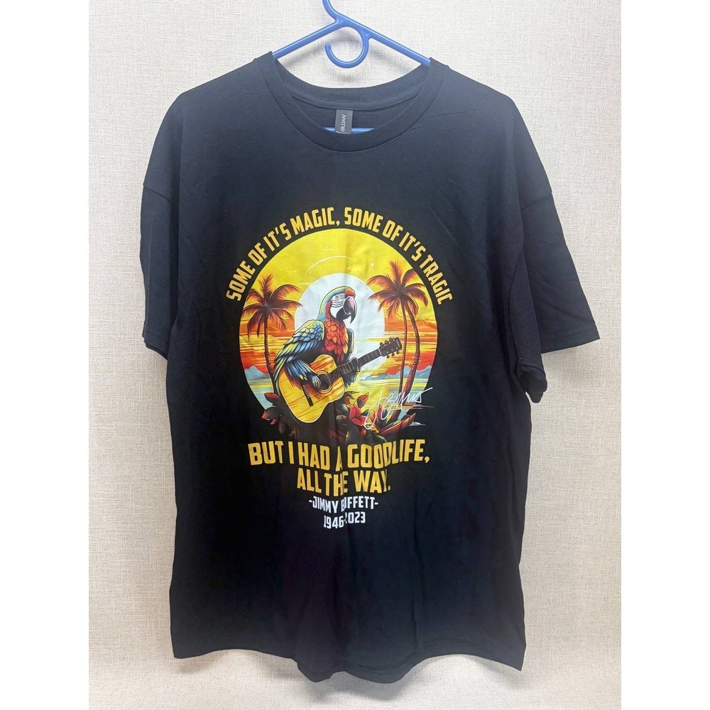 Jimmy‎ Buffett Memorial Tribute T-Shirt Mens XL Black Parrot Guitar Graphic Tee